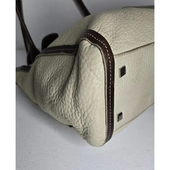 LEVENGER BRIEFCASE SHOULDER WORK TOTE BAG 3 COMPARTMENTS Creme/Tan LEATHER - Picture 8 of 14